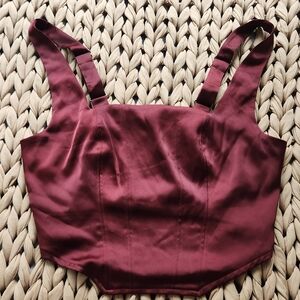 Wild Fable Burgundy Satin Crop Top
